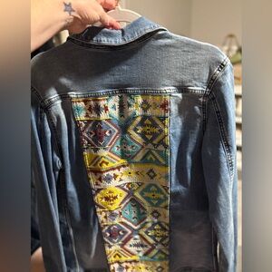 LuLaRoe Denim Jacket with Embroidered Pattern
